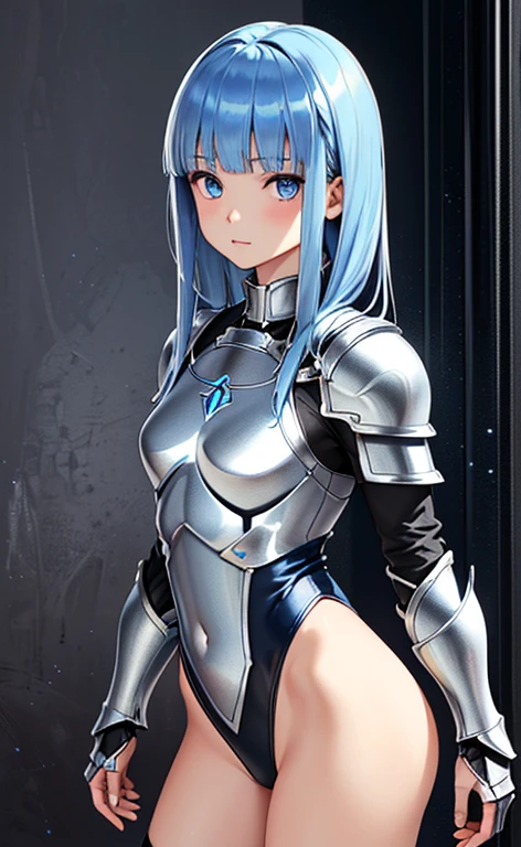 ()、(masterpiece:1.5、Photorealistic:1.4,anime coloring:1.4、high resolution:1.4)、,(spot light:1.2、Exquisite beautiful eye:1.5,)、(stand:1.5)、()、(upper body:1.5)、
(kind eyes、tareme:1.4),()、(Cute Face)、(blue hair:1.5)、(middle hair:1.5),(sidelock :1.6),(blunt bangs:1.3),(1 girl)、(blue eyes:1.2)、(clear face:1.5),()、(solo)、(chromium metal black :1.5) ,(Abdominal muscles),(small breasts),(),(leotard armor:1.5),(Leg guard)、()、()、Slim Body(),Shiny Hair、
