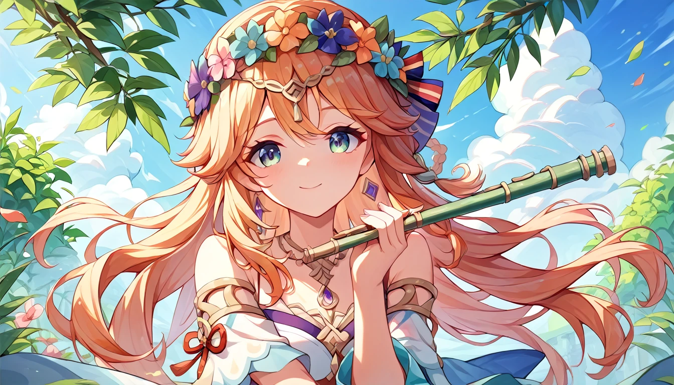 ((1girl:1.3)), ((moe style:1.3)), furina (genshin impact), ((hippie:1.3)), ((flute:1.3)), ((perfect face)), ((extremely cute:1.3)), ((masterpiece:1.3)), ((8k)), ((best quality:1.3)), ((beautiful)), ((extremely detailed:1.3)) , ((absurdres)), AddXL, ((score_9:1.3)), ((score_8_up:1.3)), ((score_7_up:1.3))