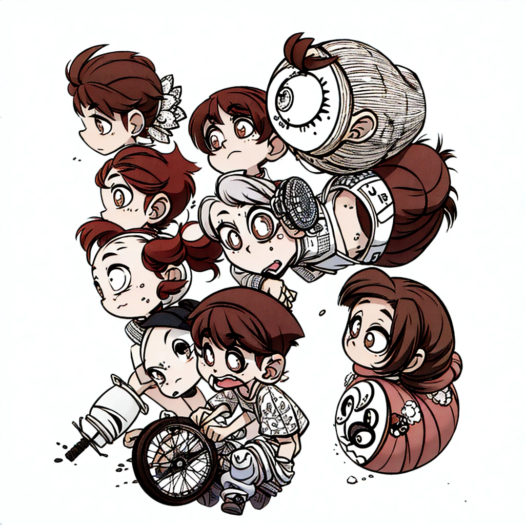 Brown hair tucked into a ponytail, brown eyes, blank look, fair skin, black T-shirt and bike shortsgacha, full body