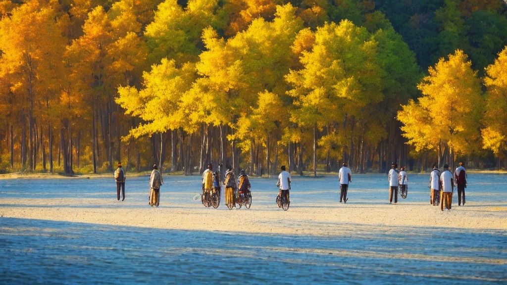 Realistic, medium shot of people understanding their journey, varied expressions, bright setting, ethereal light, serene atmosphere.