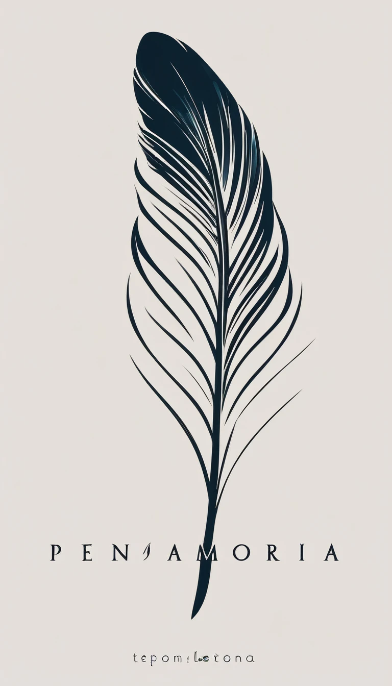 A minimal, modern, simple, cinematic logo design for the brand “Penamemoria". Create a modern, minimalistic, high-quality, logo of a bird feather