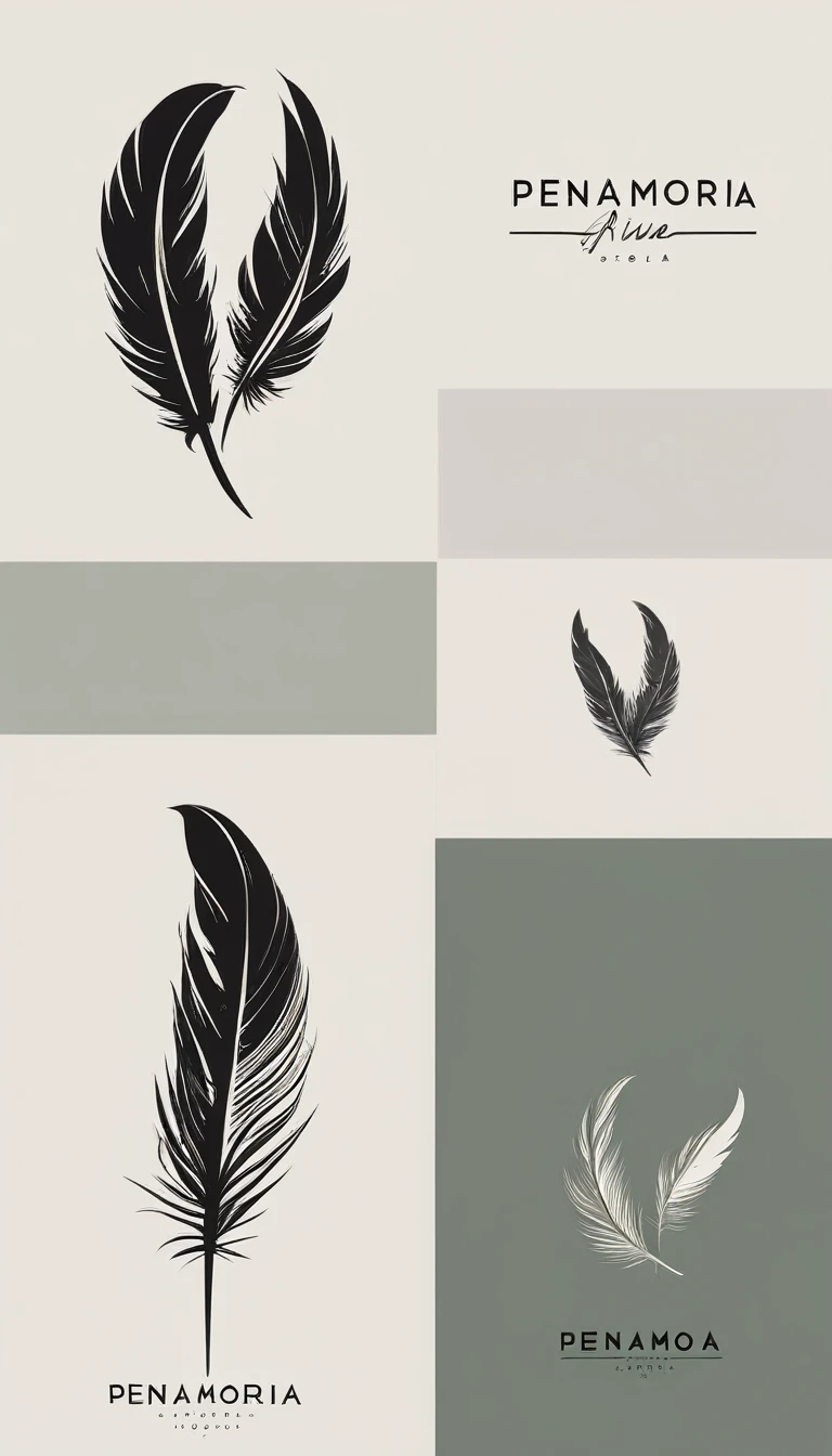 A minimal, modern, simple, cinematic logo design for the brand “Penamemoria". Create a modern, minimalistic, high-quality, logo of a bird feather