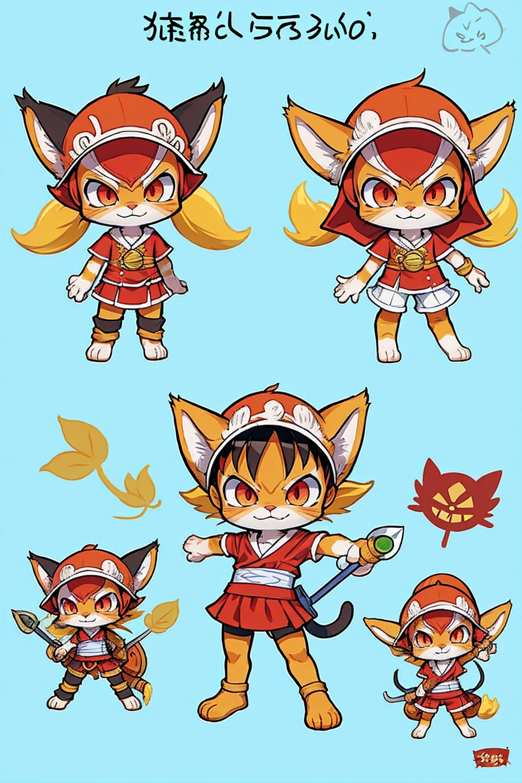 a cat warrior character, furry, (full body:1.2) , chibi, advanced digital chibi art, g liulian art style, maplestory mouse, bian lian, chibi art, league of legends art style, character art of maple story, ((view at the viewer)), (((luffy costume)))