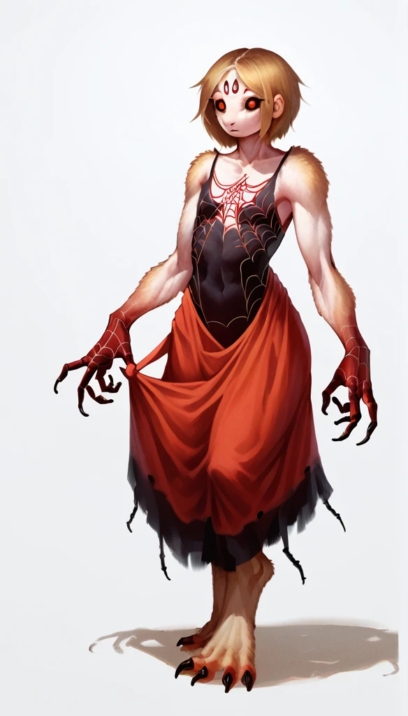 score_9, score_8_up, score_7_up, (clear simple background, white background, papyrus background), ((SFW:1.5))
(Spider:1.5)), _young, anthro, solo, (female), (fullbody, focus), (spider body, 8 paws, spider eyes), beautiful, (dressed)
