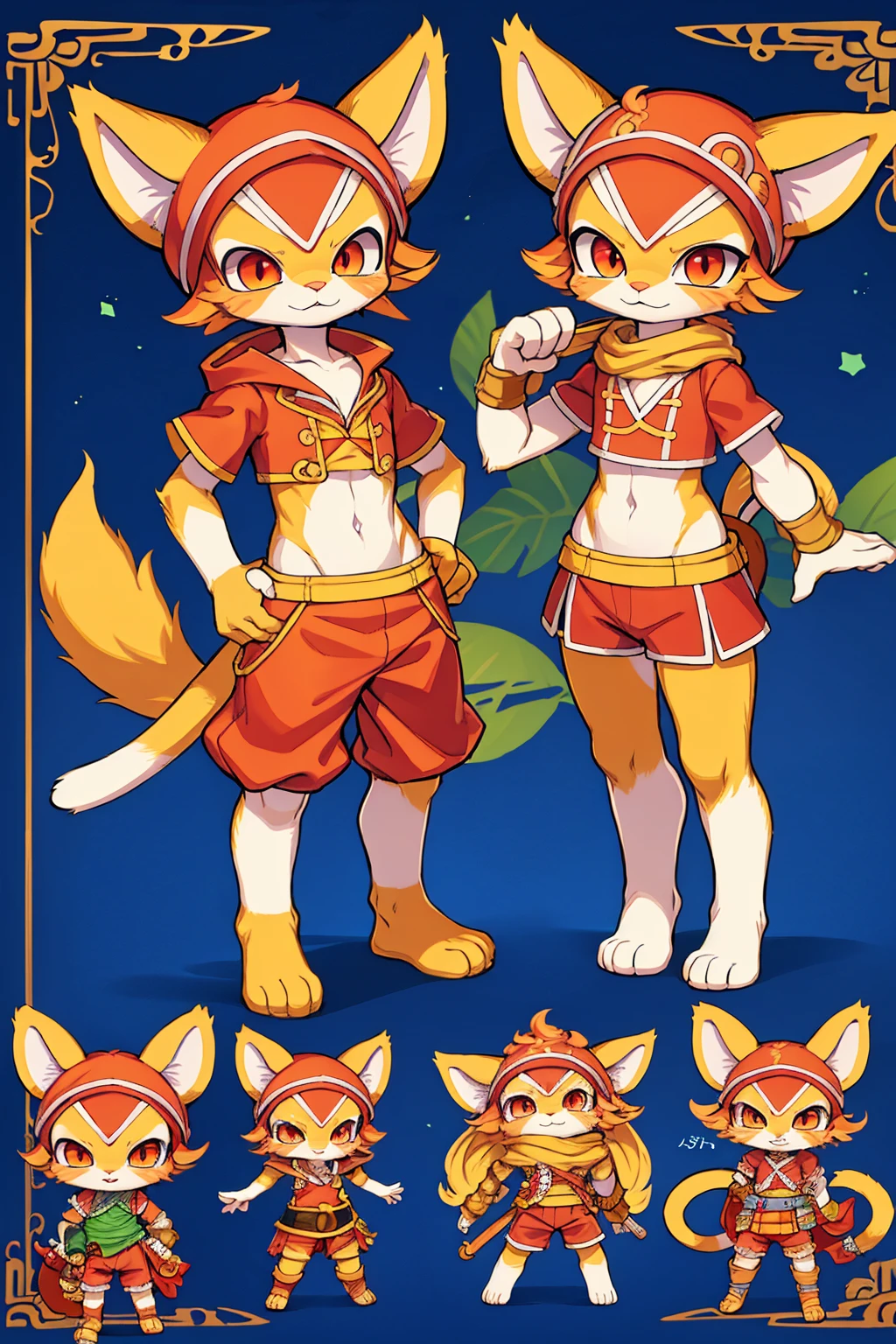 a cat warrior character, furry, (full body:1.2) , chibi, advanced digital chibi art, g liulian art style, maplestory mouse, bian lian, chibi art, league of legends art style, character art of maple story, ((view at the viewer)), (((luffy costume)))