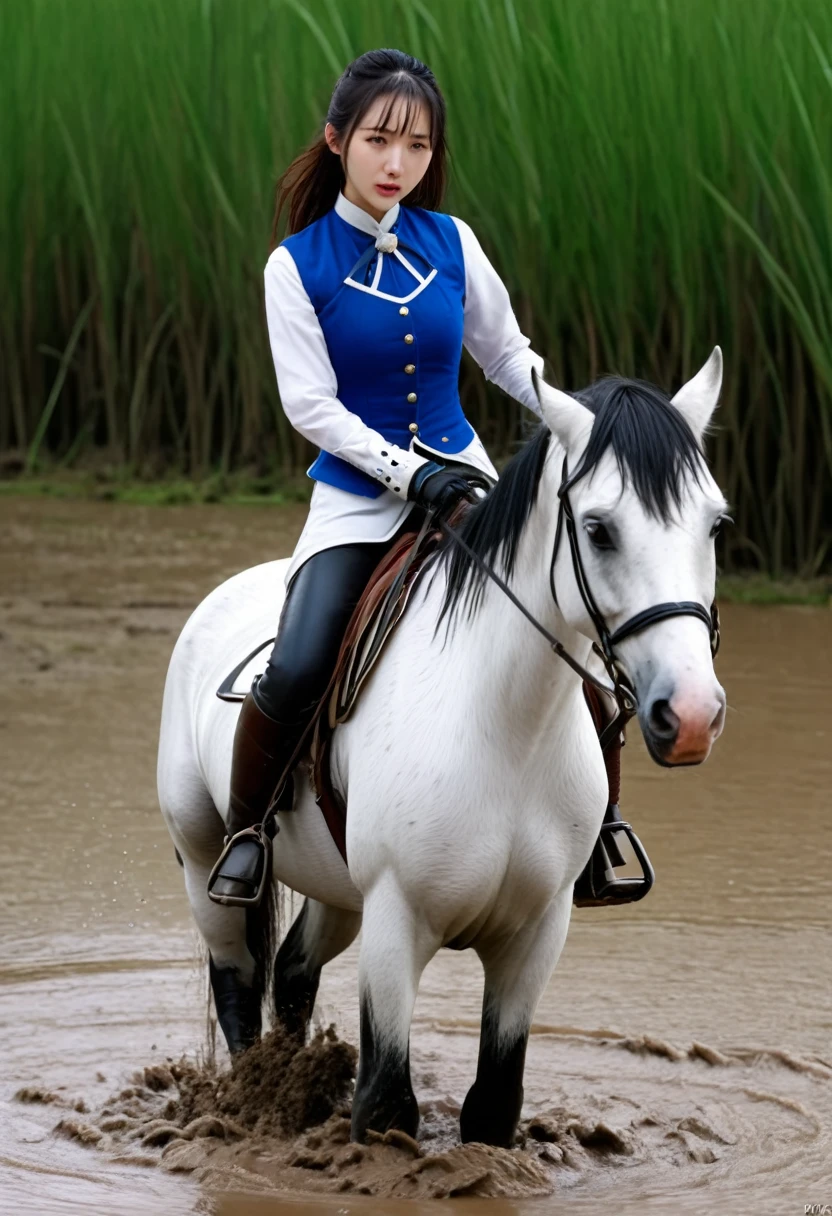 (((masterpiece))),(((Highest quality))),((Tabletop:1.4, Highest quality)), (Realな写真:1.4),
((1 cute girl knight)),rodeo,horse standing,Surprised face,stumble,
(超High resolution:1.2),, wonderful, Very detailed CG Unity 8k wallpaper, Very detailed, High resolution,fat horse ridden by japanese girl,Chubby,Plump,Double,Red, white and blue outfit,Soaking in the swamp,Mud Splash,
Soft Light, Beautiful detailed girl, Droopy eyes,Very detailedな目と顔, Beautiful and exquisite nose, Beautiful and exquisite, horse ridden by a girl can't stand up because its drowned in the sticky muddy pitfall:10.0 ,Displeased face:4.0,Real,Stir,Anatomically correct,action horse riding scene while struggle fighting