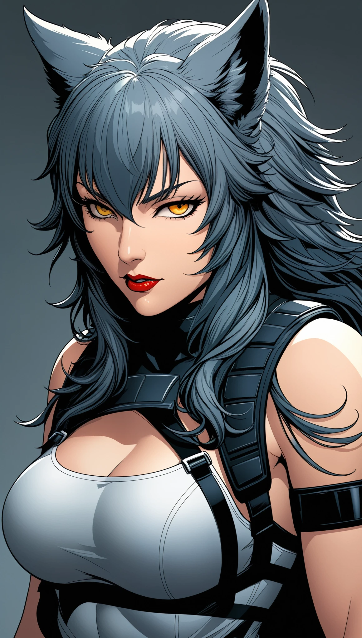 role conception,wolf lori,halfbody，artist by Frank Miller, Trending on artstation.