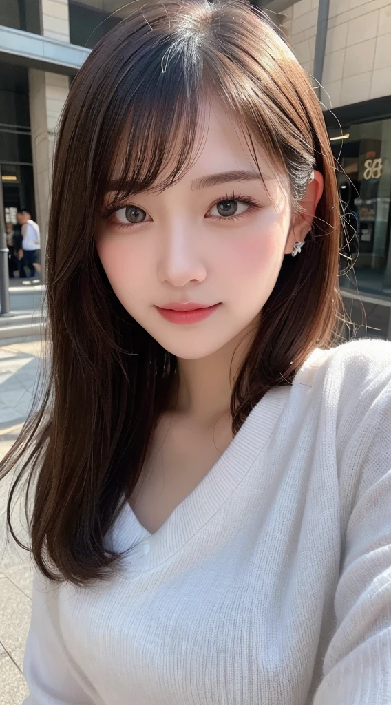 Tabletop, Highest quality, shape, Very detailed, finely, High resolution, 8K壁紙完璧なダイナミックな構shape, Beautiful and detailed, Winter clothes,Medium Hair, Small breasts, Natural color lip, Random sexy poses,smile,Metropolis、20-year-old girl、Midnight、くDetailed face、Perfect and beautiful face,Big eyes、RAW Photos、spread your arms and legs wide、Express your best feelings with your whole body、Beautiful and detailed、Small face、Beautiful Duplex、Slim face and figure、 (Get closer to the face, Make your face bigger, Face Focus:1.0), break, (masterpiece, Highest quality, Very detailed, Detailed face, 8K)、Actual Photos、Perfect and beautiful face、Blur the background