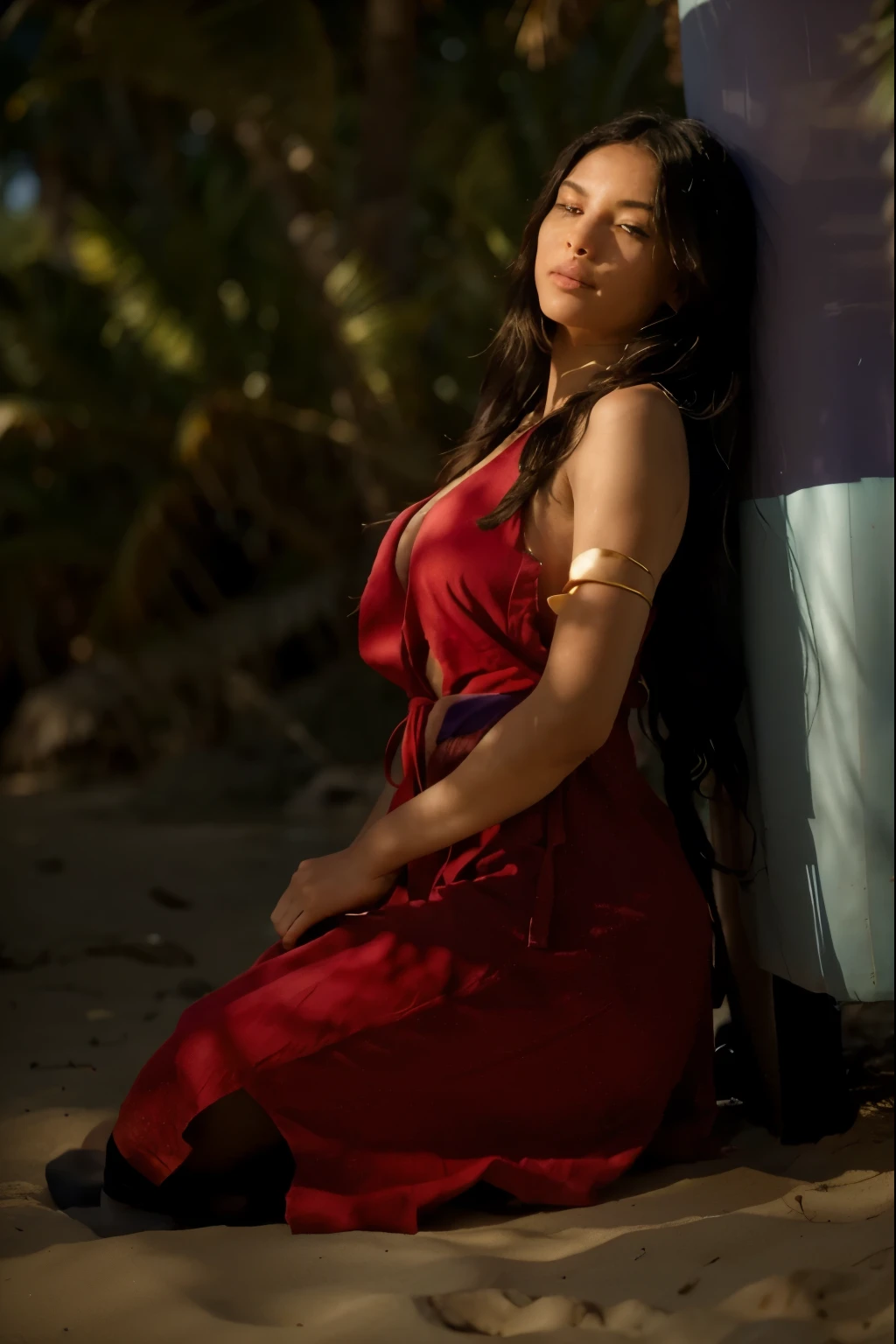 (Best quality, 8k, 32k, Masterpiece, UHD:1.2), "Transform the scene into the serene beach from the beach episode of Avatar: The Last Airbender. Picture a tranquil shoreline with soft, golden sand stretching out towards the calm, blue ocean. Gentle waves lap at the shore, creating a soothing rhythm. The water is clear, reflecting the sky's hues of blue and hints of orange from the setting sun.
Palm trees and tropical foliage dot the landscape, providing patches of shade and adding to the idyllic atmosphere. The beach is devoid of people, enhancing the sense of peace and solitude. Nearby, large rock formations rise majestically, creating natural barriers and secluded spots along the shore.
In the distance, the silhouette of a small island can be seen, adding depth to the horizon. The ambiance is warm and inviting, with a light breeze rustling through the palm fronds. The setting should evoke a sense of relaxation and escape, capturing the beauty and tranquility of the beach from the beloved episode."