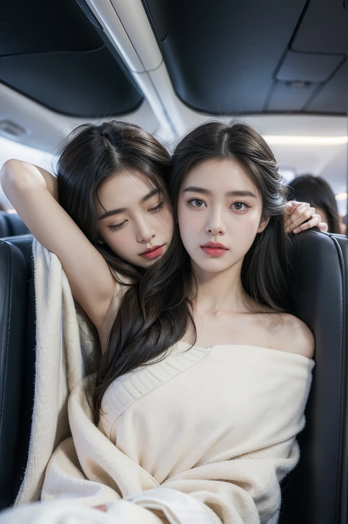 (((best quality))),(((ultra detailed))),(((masterpiece))),illustration,(a beautiful girl,female passenger,solo),((slim,thin,small breasts,flat chest)),summer night,((in airplane,economy class,indoor)),(blanket over shoulders:1.3),((dress)),(shoulder length straight hair:1.2),stars,moonlight,smooth flight,engine sound,lullaby,relaxed,excited,happy,visiting family,comfortable seats,soft fabric,headrests,adjustable,beauty of night sky,thinking about family,friends,dimmed lights,sleeping passengers,movies,personal screens,staying awake,magic of sky,joy of being with family,memorable journey,adventures,(surrounded by crowded crowds:1.3)