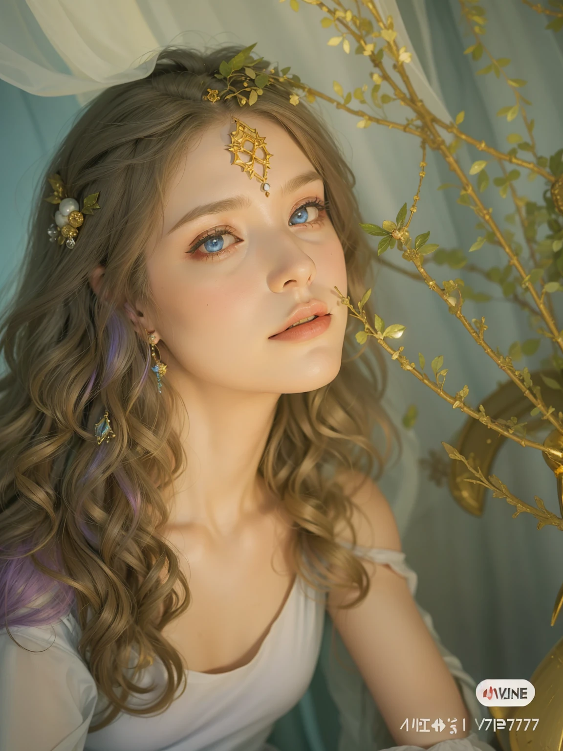 (masterpiece, top quality, best quality, official art, beautiful and aesthetic:1.2), (1girl:1.3), wavy long hair, light purple hair, extremely detailed, portrait, looking at viewer, solo, (full body:0.6), detailed background, close up, blue eyes, (cold arctic winter theme:1.1), fortune teller, charlatan, smirk, mysterious, sitting at table, colorful shoulderless loose gypsy fortune teller clothes, chalice, tarot cards, crystal ball, medieval (tent interior:1.1) background, tent curtains in background, dark mysterious lighting, shadows, magical atmosphere, starry night,, dutch angle