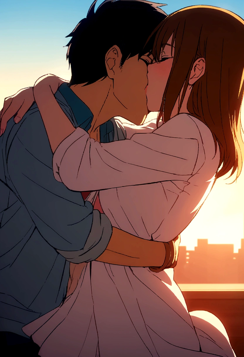 Passionate kissing and hugging anime