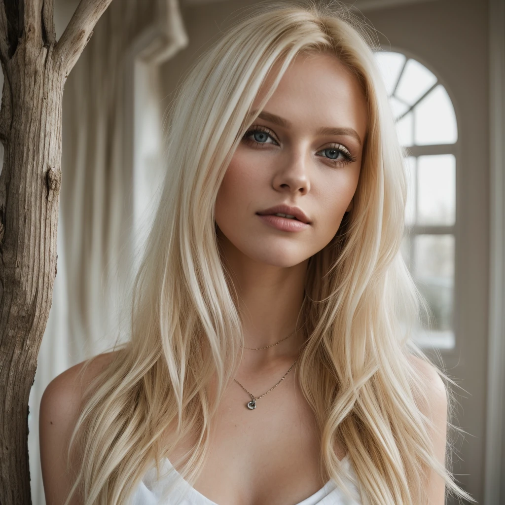 Blonde woman in white file posing for photo, portrait of Seb McKinnon, reddit, digital art, blonde goddess, beautiful blonde girl, gorgeous woman, Dacha Taran, beautiful blonde woman, sexy girl, Anna Nikonova aka Newmilky, Instagram model, A beautiful blonde, Gorgeous woman, irina nordsol kuzmina, beautiful female, sexy looking at the camera, Posing at Home,