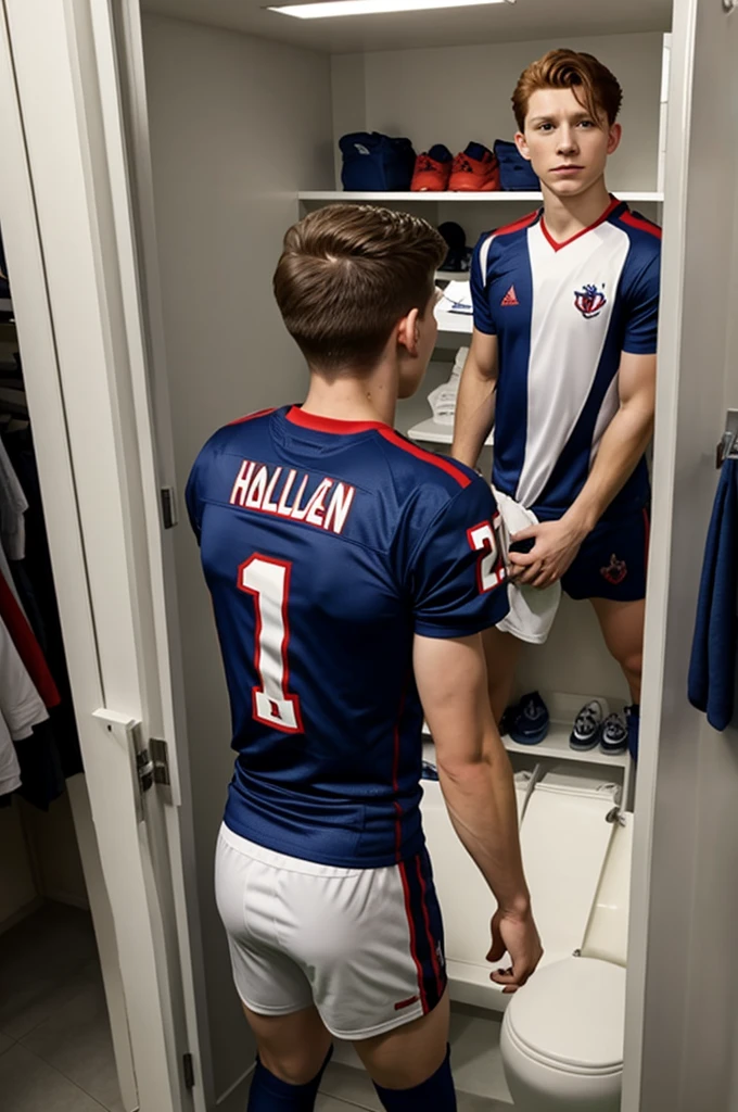 Tom Holland gets his ass exposed in the dressing room of a football team