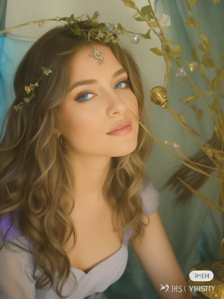 (masterpiece, top quality, best quality, official art, beautiful and aesthetic:1.2), (1girl:1.3), wavy long hair, light purple hair, extremely detailed, portrait, looking at viewer, solo, (full body:0.6), detailed background, close up, blue eyes, (cold arctic winter theme:1.1), fortune teller, charlatan, smirk, mysterious, sitting at table, colorful shoulderless loose gypsy fortune teller clothes, chalice, tarot cards, crystal ball, medieval (tent interior:1.1) background, tent curtains in background, dark mysterious lighting, shadows, magical atmosphere, starry night,, dutch angle