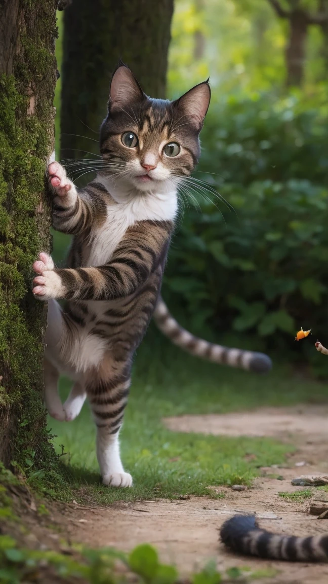 4K/ realistic picture/ Cats hunting rats: A natural scene of a cat catching a rat.