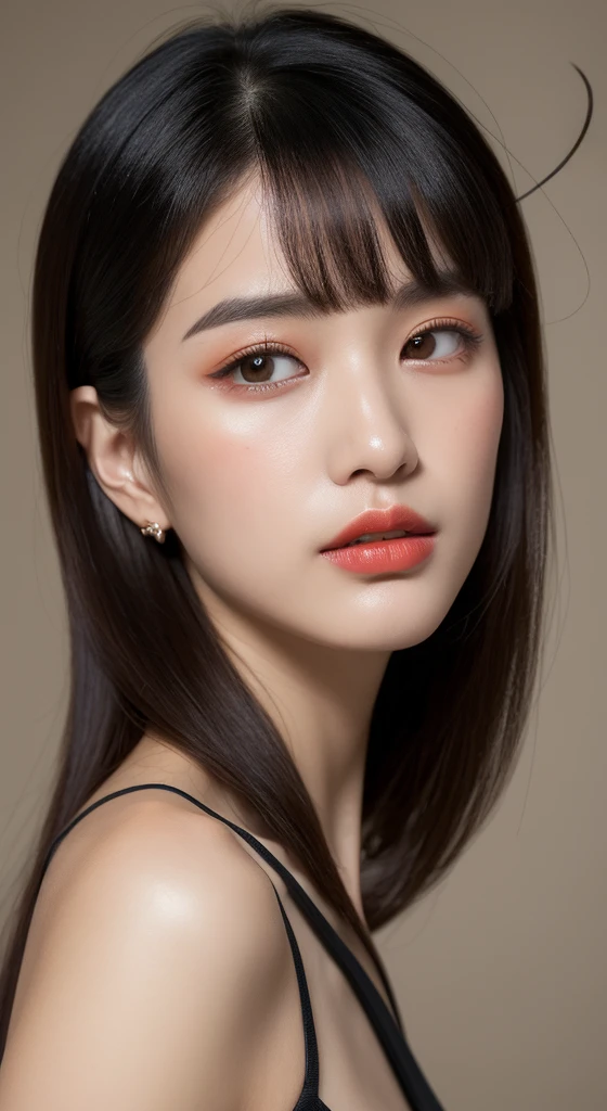 ((best quality, 8k, masterpiece :1.3)), sharp focus :1.2, Chinese artist. Zhang Xinyu. ((Zhang Xinyu. 24 years old)) Body. thin. Slim. charming. ((Face with makeup. dark orange lipstick)) long thin straight black hair long

Strapless Tube Mini Dress)) And show your ears. in front of camera. ear texture. Ear hole detail. actual. Close-up of the ears. at close range. Shot from the side_ Mix 4, 20 days, alone, photorealistic:1.37