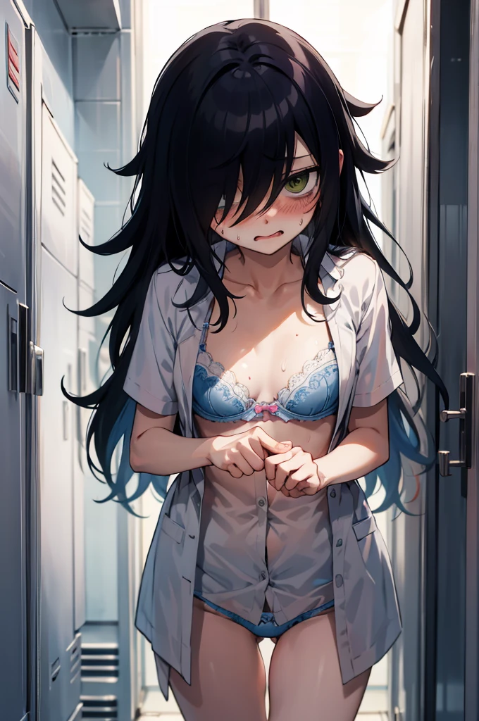 Kuroki_Tomoko,locker room,bra,panties,sweating,standing,naked