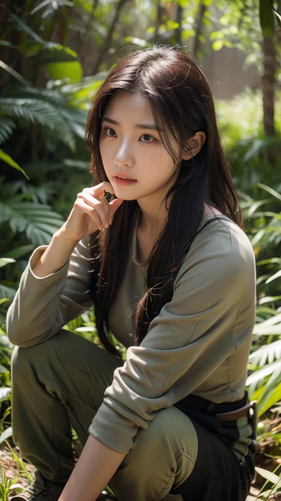 Woman playing a survival game