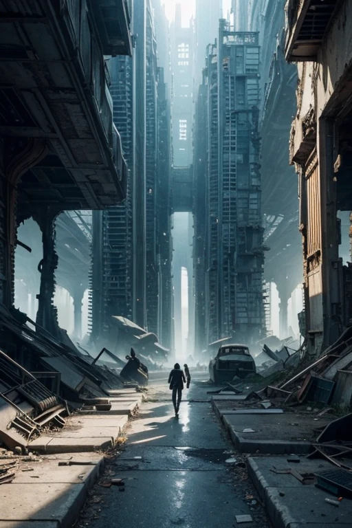 Highest quality、A ruined futuristic city、dim、Surrealism