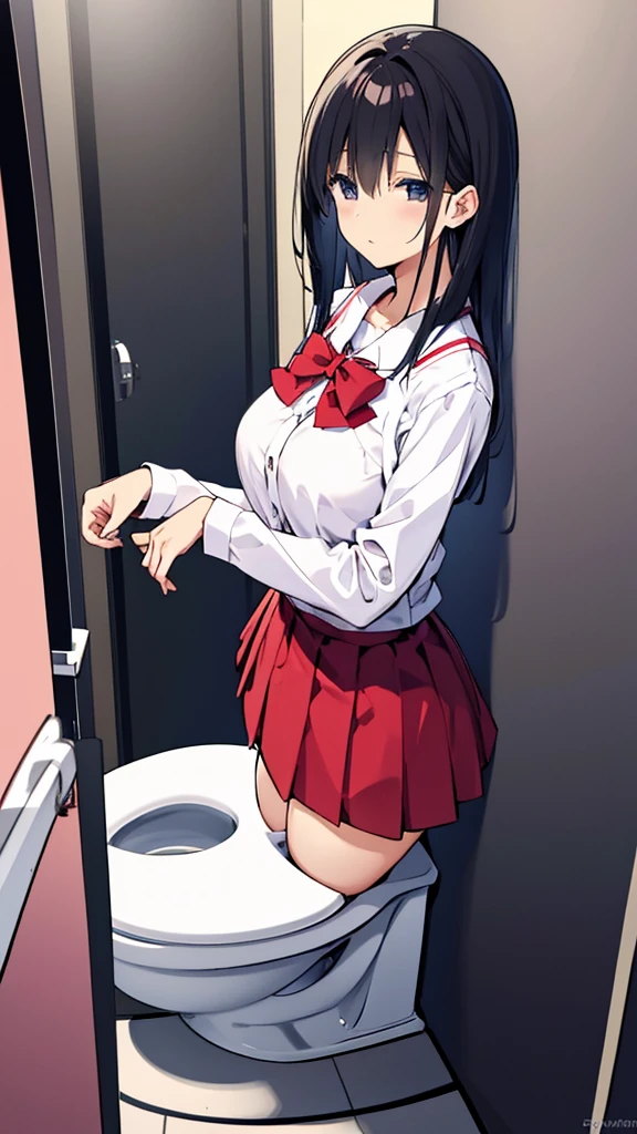 evening、toilet、Ms. Hanako、Black Hair、Red Skirt