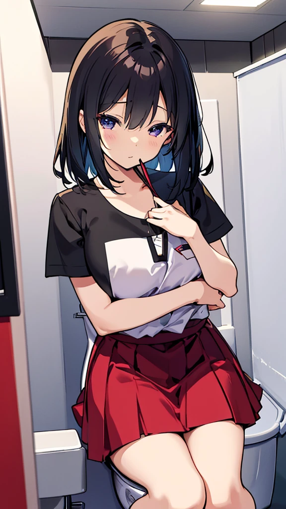 evening、toilet、Ms. Hanako、Black Hair、Red Skirt