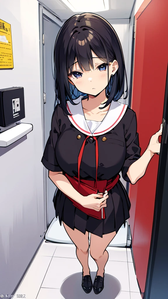 evening、toilet、Ms. Hanako、Black Hair、Red Skirt