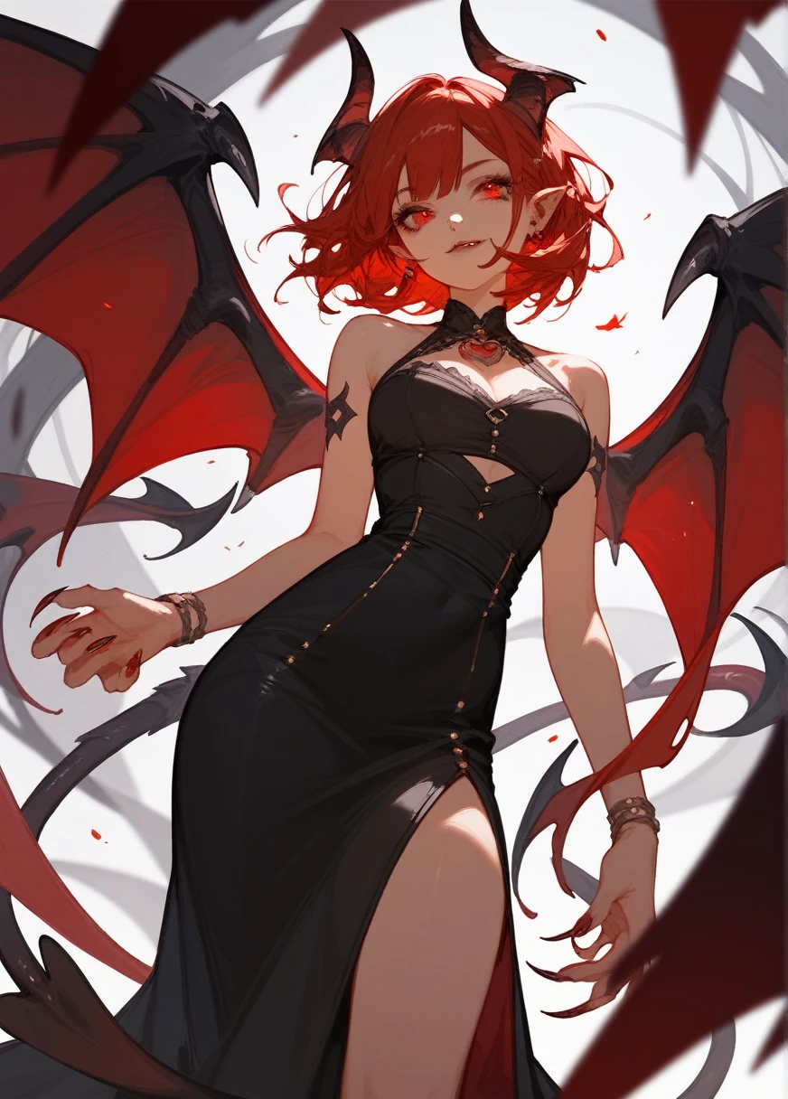 (Fraction_9,Fraction_8_Direction_7_up),1 Girl,Girl Vampire Succubus,Red hair,Red Eyes,wing,paw,Black skirt,beautiful_Face,