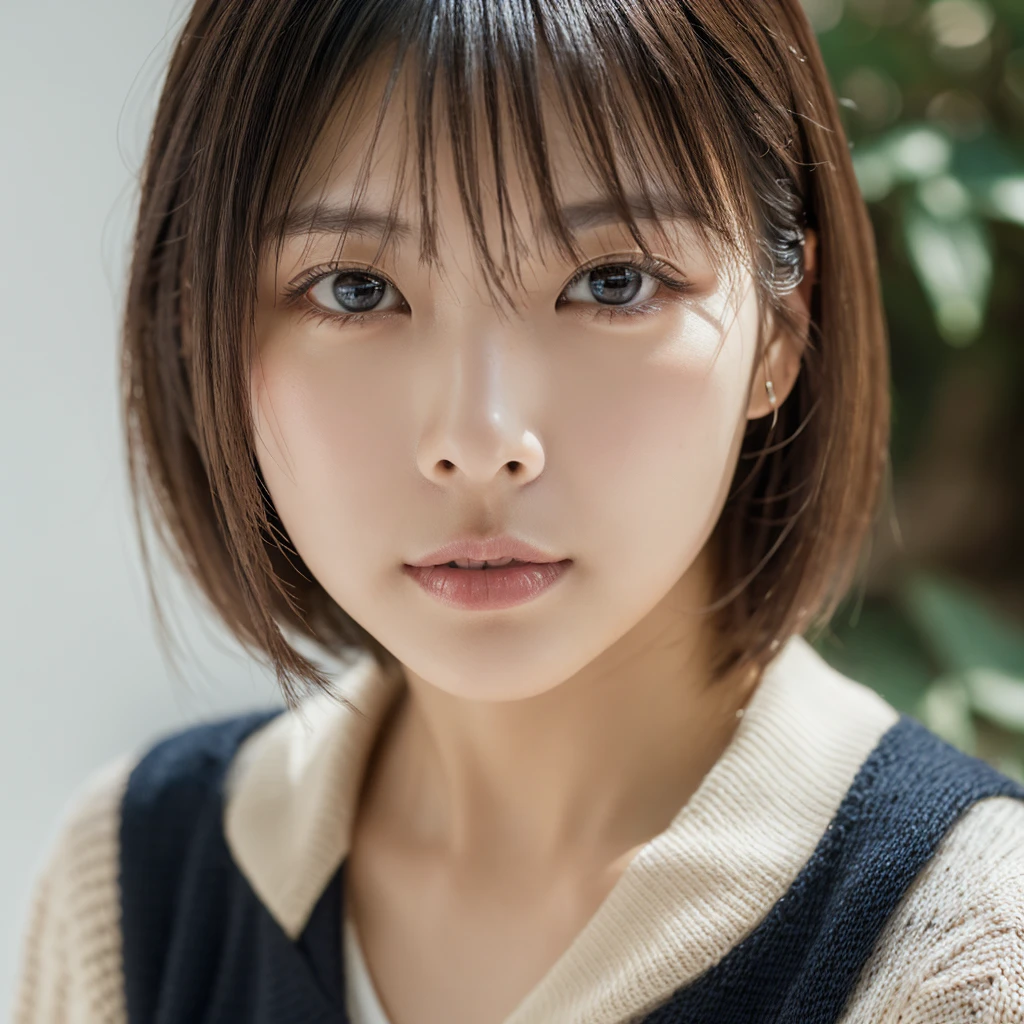 ((Tabletop,Highest quality)), (Like the picture:1.4),((Tabletop,8K))、White wall、(White Room)、((Full body photo))、Photographed in natural light、Highly detailed face and skin texture、Highly detailed lips、The correct state of the human body、Ultra-high resolution、(Photorealistic:1.4)、Highest quality, One beautiful woman, 38 years old, s, 150mm lens、Light Yellow Knit、(Dark brown medium short hair)、Japanese women、(Dark brown hair)、Various poses、Looking into the camera、Natural color lip、Winter clothes、 necklace、indoor
