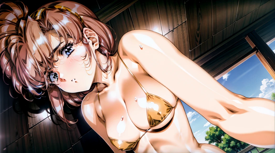 1. Female, Dogwood_Shiranui, (bikini:1.2), hair band, Huge cleavage, (masterpiece, Absurd resolution:1.2)  (From below:1.3), Ultra-realistic, Genre painting, high quality, The best quality at its best, 4K, 8K, 16K, High resolution