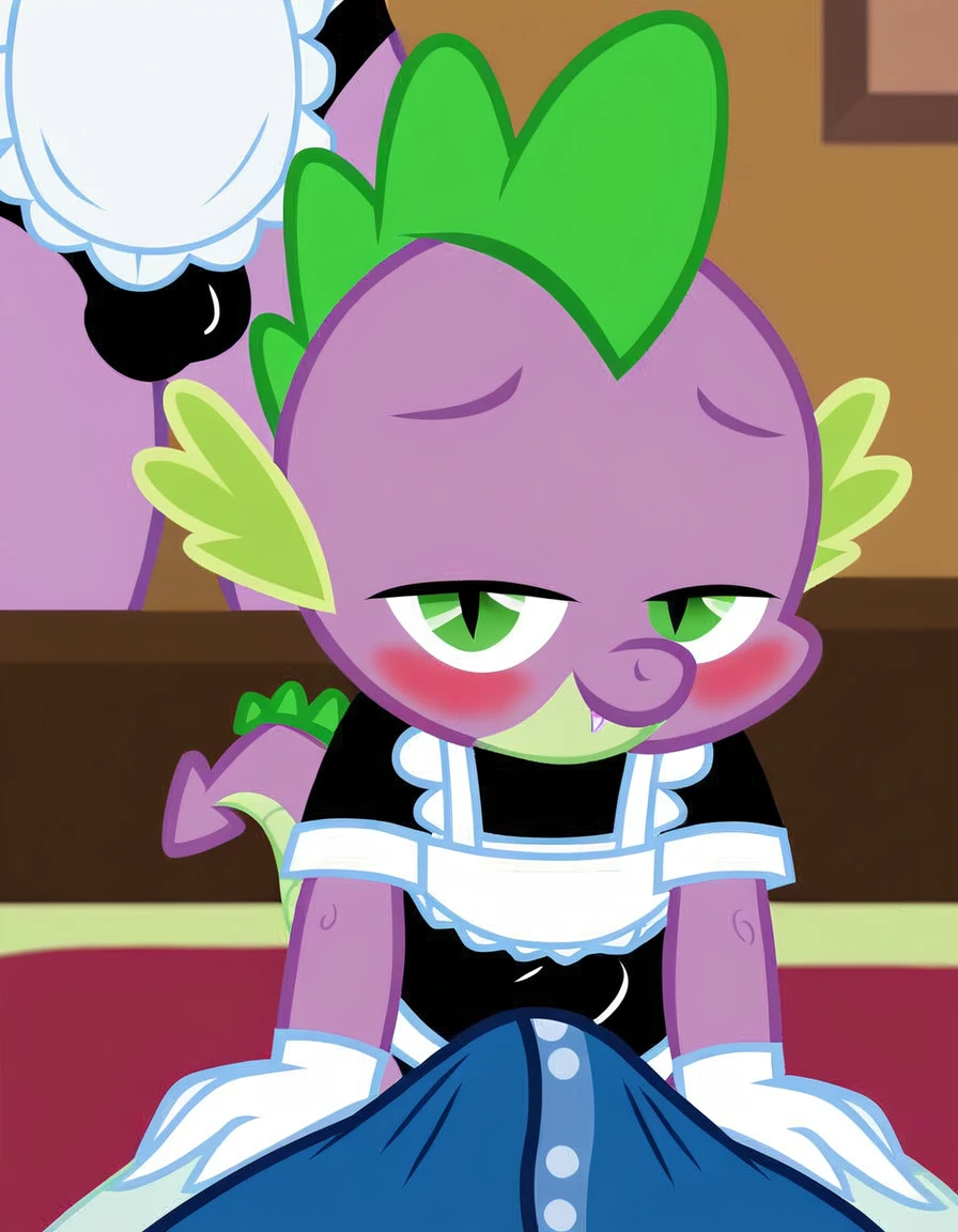 explicit, score_9, offscreen male rubs his cock against Spike's cock, miniskirt, bulge in miniskirt, offscreen character, offscreen male bulge bulge in pants, Spike_is_dragon, solo, spike_sticking_out_ass undressing, Spike, baby_dragon, penis, crossdressing, gay, crotch_bulge, maid, Spike_maid, maid_miniskirt, cartoon, male_pov, human_penis, erection, blushing, offscreen_male_character, very_huge_bulge_in_underwear, looking_at_you, bedroom_eyes, show accurate, vector