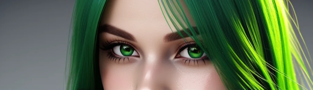 Generate me, an image of a green-haired Waifu model.