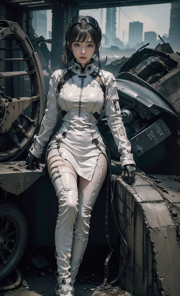 Wasteland of Doom, (Korean women, techwear is stylish and extremely beautiful:1.4),Delicate face，White tight mecha，full-body shot， (Intricate details, masterpiece, best quality:1.4) , nicholmory style,
Dystopian style, desolate, After the apocalypse, depressed, drama, Very detailed content, Looking at the audience, Dynamic poses, Dynamic camera angles,