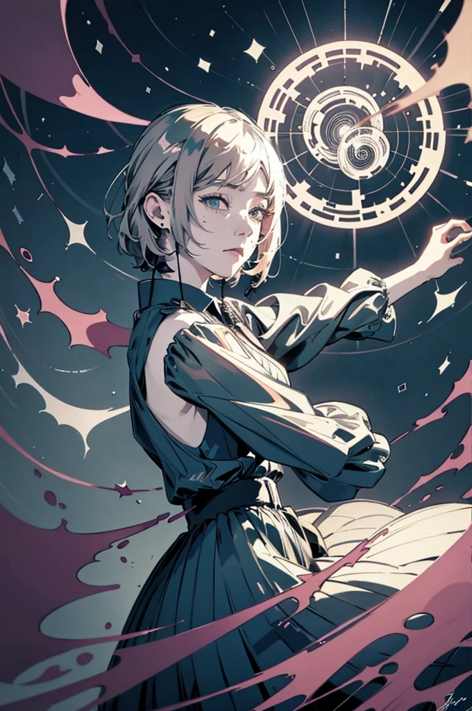 (Realisticity: 1.2), Best quality, 1girll, offcial art, Unity 8k wallpaper, Ultra detailed, Beautiful and aesthetic, Masterpiece, Best quality, (zentangle, mandalas, Tangled, entangle), (Fractal art:1.3) , 1girll, Extremely detailed, Dynamic Angle, cow boy shot, The most beautiful form of chaos, elegant, Fauvistdesign, vivd colour, romanticism lain, author:James Jean, roby dwi antono, ross tran, Francis Bacon, Michal Mraz, adrian ghenie, petra cortright, Gerhard Richter, Takato Yamamoto, Ashley Wood, Atmospheric, ecstasy of musical notes, streaming musical notes visible
