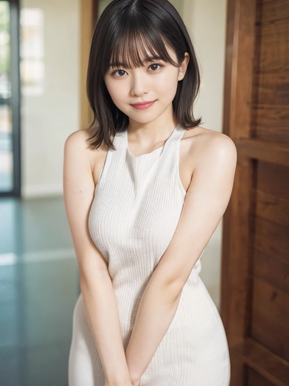 raw photo, 1girl, , medium breate face, beautiful face, hands behind body,  photorealistic, depth of field, best quality, masterpiece, anatomically correct, textured skin, UHD