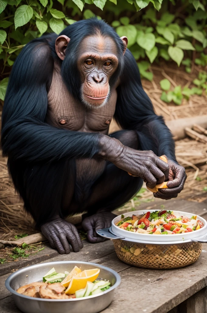 chimpanzee preparing lunch 
