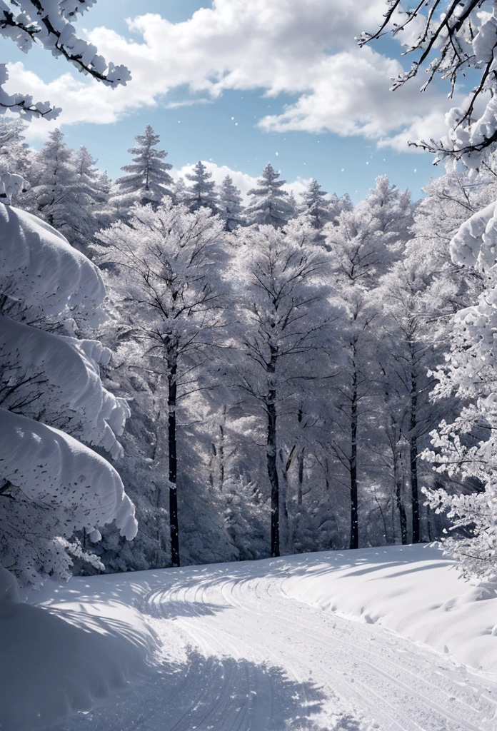 masterpiece, 最high quality, high quality, Very detailed CG ユニティ 8k 壁紙, Vast and quiet coniferous forest stretching to the horizon, Harmonious green trees々, A fresh breeze blowing through the leaves, Crystal snow piled up on the frozen ground, Creates a wonderful and peaceful landscape, Bokeh, Depth of written boundary, High resolution, bloom, chromatic aberration, Photorealism, Very detailed, artステーションでトレンド, Trending on CGSociety, Complex, High detail, dramatic, art：Mid Journey