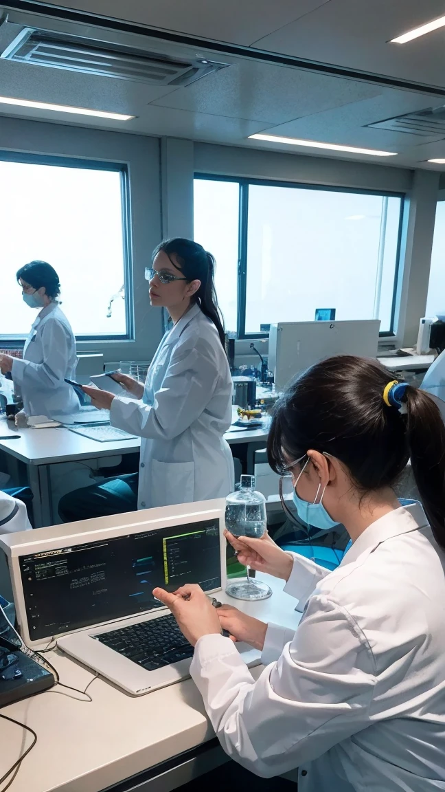 4K/ realistic picture/ Modern scientists conducting research: Modern scientists working in a laboratory.