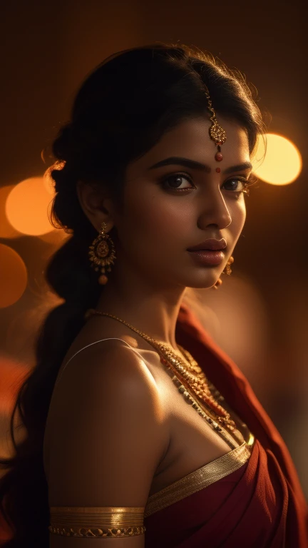 Ennadi Maayavi Nee, body portrait, a beautiful Tamil woman wearing traditional clothes,(best quality,4k,8k,highres,masterpiece:1.2),ultra-detailed,(realistic,photorealistic,photo-realistic:1.37),HDR,UHD,studio lighting,ultra-fine painting,sharp focus,physically-based rendering,extreme detail description,professional,vivid colors,bokeh,portrait,landscape,warm colors,natural lighting