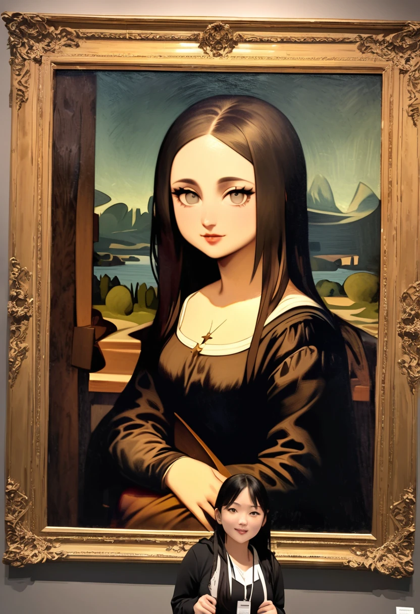 The painting of the Mona Lisa with the woman tilting her head is on display in the museum.