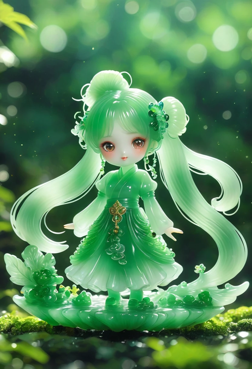 best quality, very good, 16K, ridiculous, Very detailed, Gorgeous(((Twin Tails 1 Girl 1.3))),Made of translucent jadeite, Background grassland((A masterpiece full of fantasy elements))), ((best quality)), ((Intricate details))(8K)
