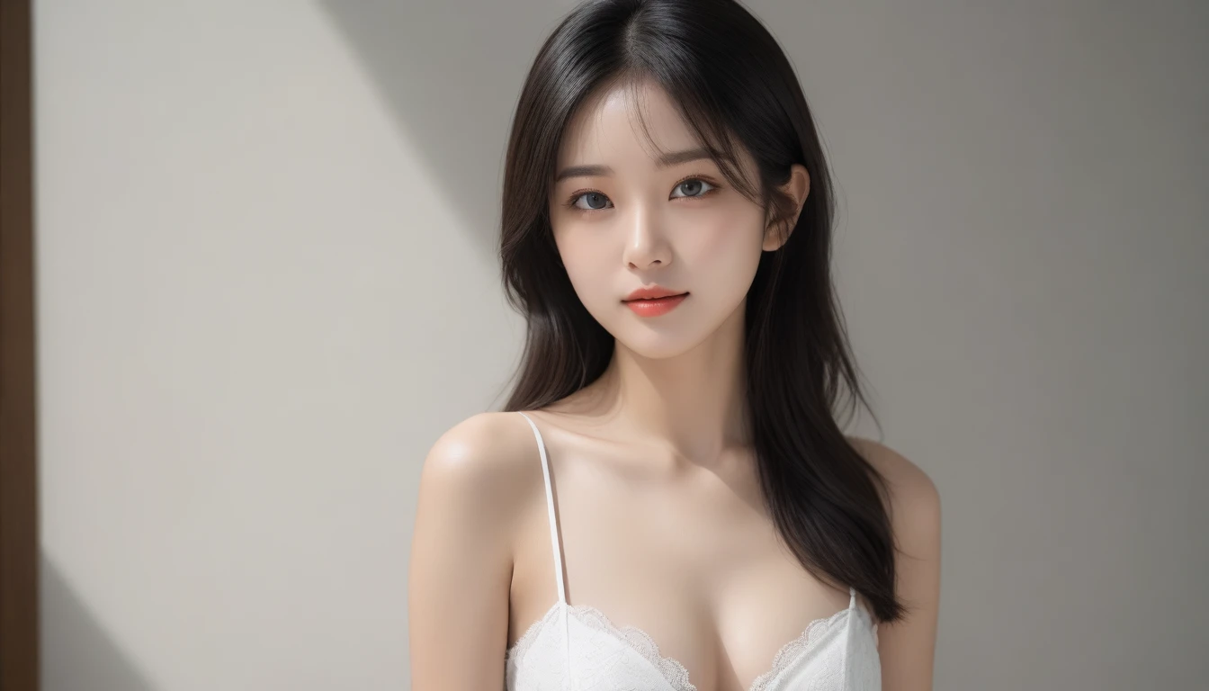 8K, Ultra-high resolution, Highest quality, masterpiece, Surreal, photograph, 1 Girl, (:1.3), pretty girl, Cute face, Beautiful eyes in every detail, 細かくdetailedに,masterpiece,, One Girl:1.2, Japan Female Announcer, upper body,Young Wife,clear,clean,Formal wear,Full of sex appeal,Black Hair,Medium straight,Looking at the audience、beauty,Long neck、Laugh a little、Please close your mouth and laugh、(((Ideal body type))),A-cup small breasts :2,、Portraiture:2、Perfect Anatomy、鮮明なdetailed、detailed、Surreal、Light and shadow,Strong light