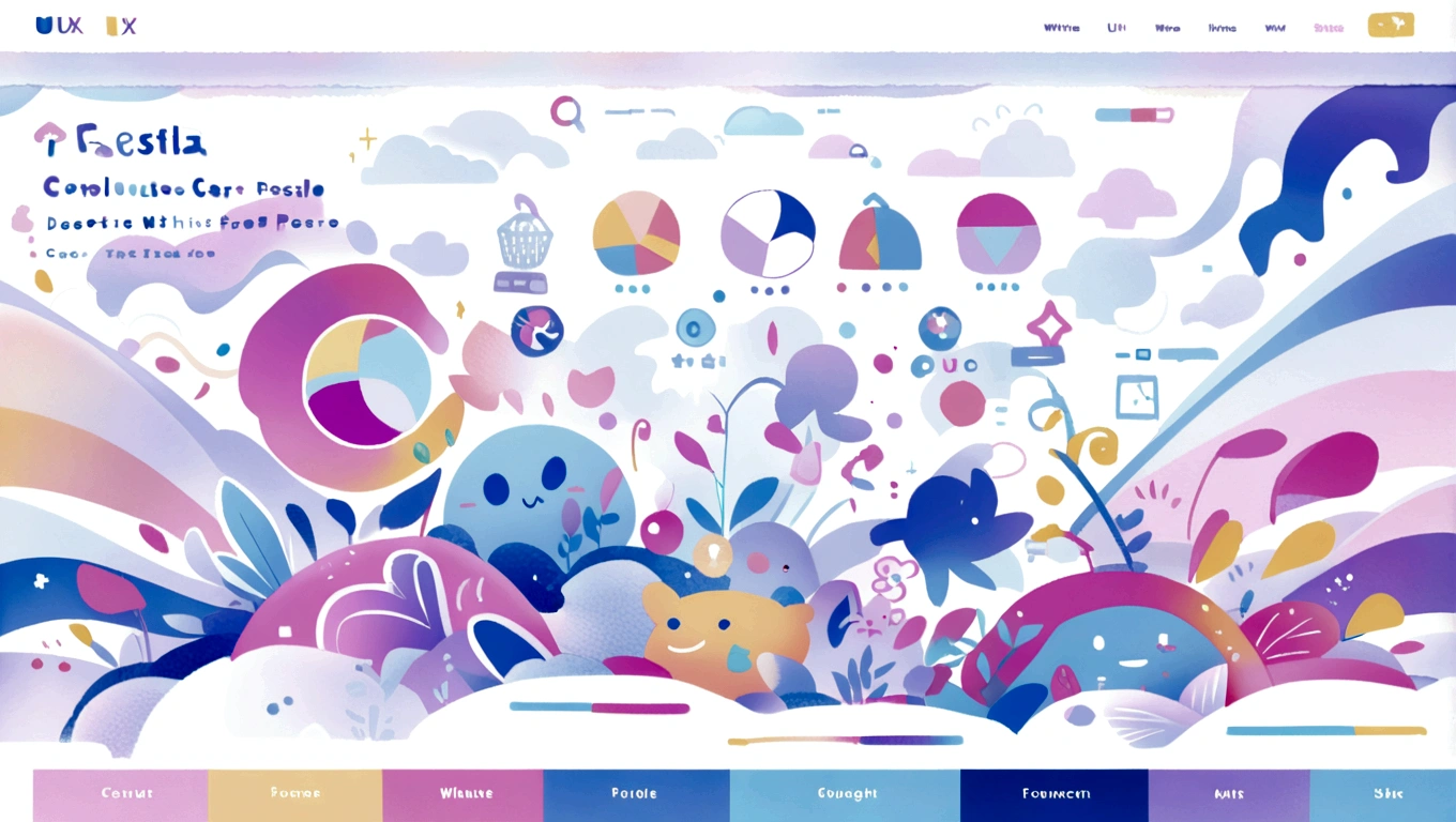 colorful pastel hero page ui ux theme website, white and blue (mostly white) theme, landing page colorful pastel silhouette