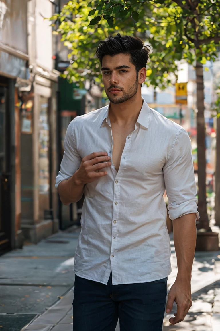 Realistic amateur photo posted to facebook , handsome men , street
