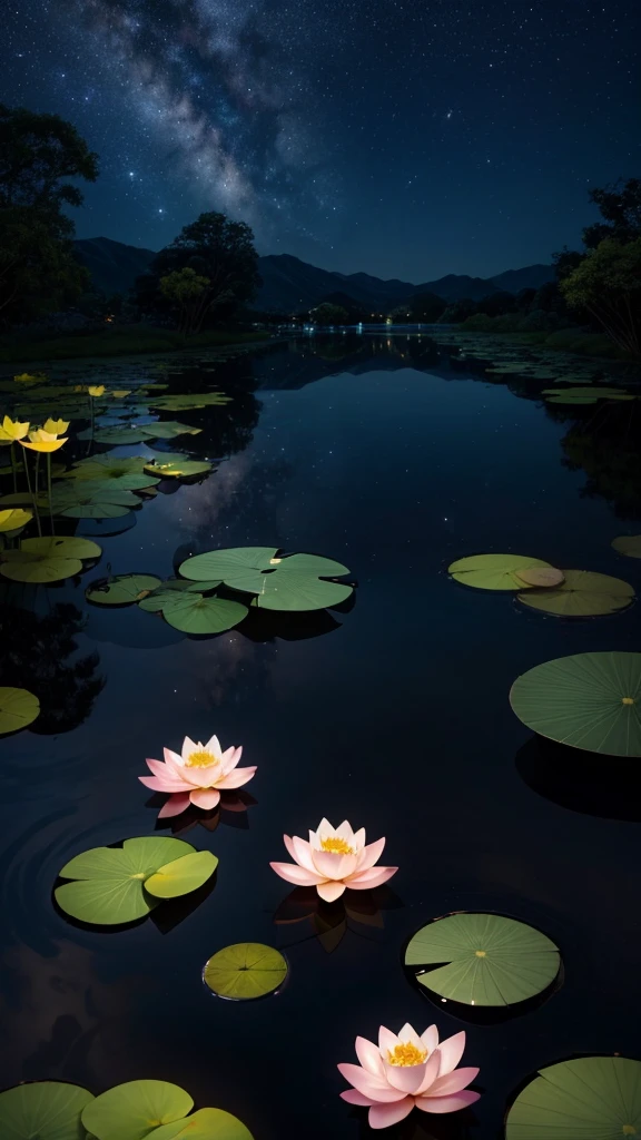 Nightfall,Moonlight is like water,Illuminating a lotus pond,The lotus leaves glow silver,The pool water ripples,The croaking of frogs echoes in the night sky。