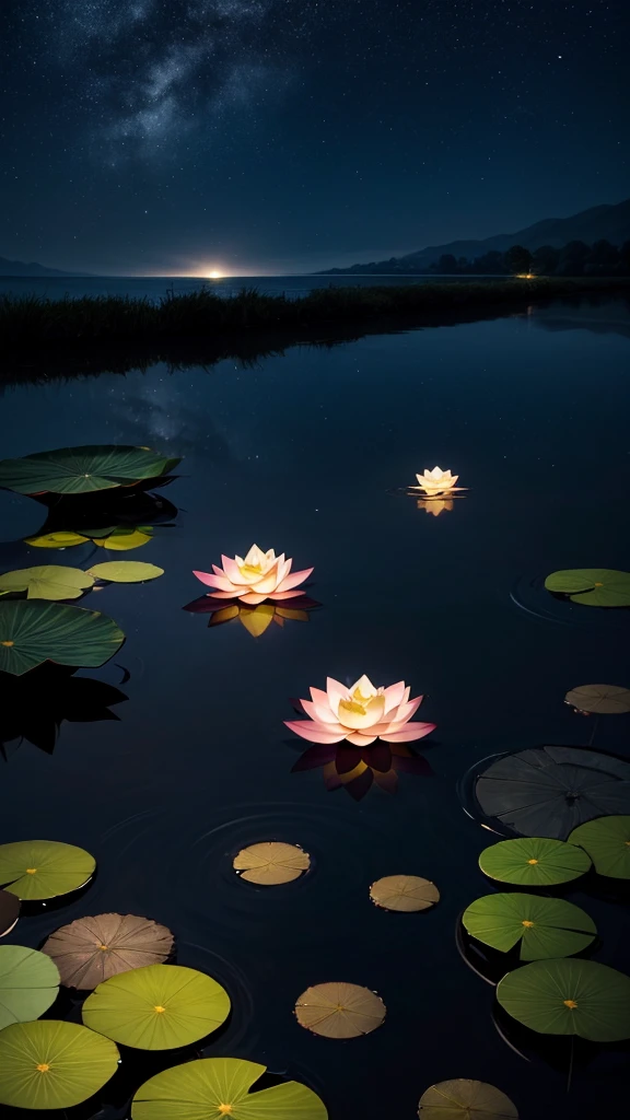 Nightfall，Moonlight is like water，Illuminating a lotus pond，The lotus leaves glow silver，The pool water ripples，The croaking of frogs echoes in the night sky。