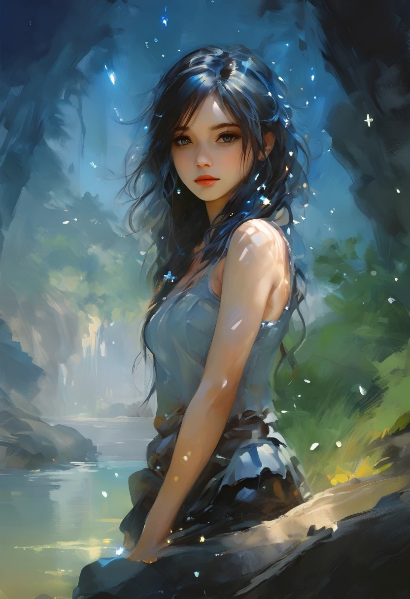 cartoon, realistic, 1Girl, 25 years old, face, waist-high, perfect, beautiful, eyes( ultra blue 1.2),hair long (dynamic), beautiful figure,, beautiful,/ sits, on a rock, in front of me, (pose (spread your legs) , in front of the camera)river bank, a small stone (in the water) on a stone, a girl, late evening, stars, fireflies, sunset, water surface, landscape, masterpiece, illustration, 16k,High art, high k
!