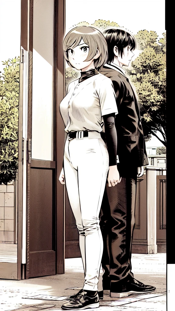 (Baseball uniform:1.2),
Blonde Hair, (short hair:1.2),Long sleeve, Black Shirt, turtleneck,White trousers、uniform、Black belt、((Illustration of people))、Big 、
View Audience,, (Highest quality:1.3),One Girl, White pants、uniform、Outdoor、baseball ground、ground、soil、blue eyes、Tight black shirt、(masterpiece、Highest quality)、Highest quality, Ultra-high resolution, (((masterpiece))), alone, Sweat、Big eyes、、One Girl, Front view、Embarrassed face、Bronze colored hair、((short hair))、Stand up straight