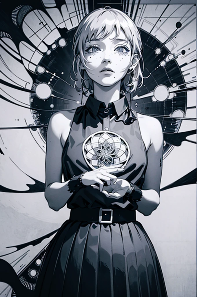 (Realisticity: 1.2), Best quality, 1girll, offcial art, Unity 8k wallpaper, Ultra detailed, Beautiful and aesthetic, Masterpiece, Best quality, (zentangle, mandalas, Tangled, entangle), (Fractal art:1.3) , 1girll, Extremely detailed, Dynamic Angle, cow boy shot, The most beautiful form of chaos, elegant, Fauvistdesign, vivd colour, romanticism lain, author:James Jean, roby dwi antono, ross tran, Francis Bacon, Michal Mraz, adrian ghenie, petra cortright, Gerhard Richter, Takato Yamamoto, Ashley Wood, Atmospheric, ecstasy of musical notes, streaming musical notes visible