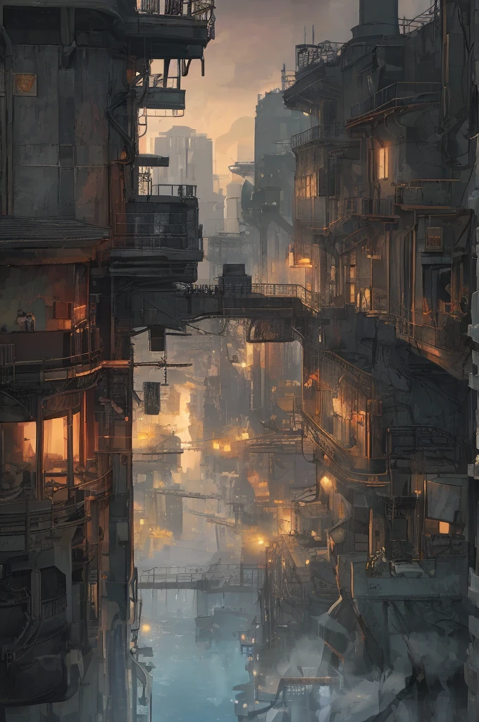 industrial city, surround by wall, steampunk. there is inn, residental area, ((airships)) in the sky, city gate, rusty and heavy, smoke, chimney, factories, gears, machinery, tall buildings, towers, steam power, steam pipes, streetlights, (bird-eye view), (night time, starry sky), (hard rain), (crossroad), (cinematic lighting:0.8, super detail, bloom)